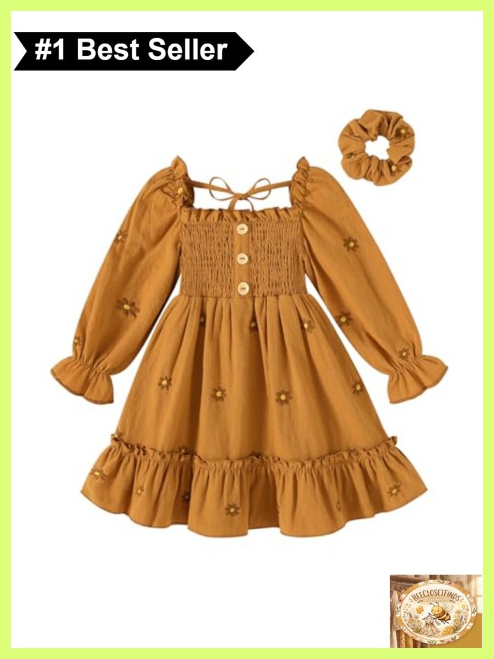 Toddler Girl Long Sleeve Linen Dress with Headband